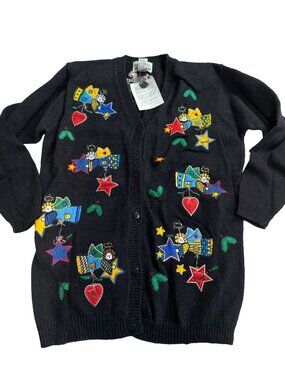 Vintage QVC Small Quacker Factory Cardigan Sweater Good Wishes Angels  New